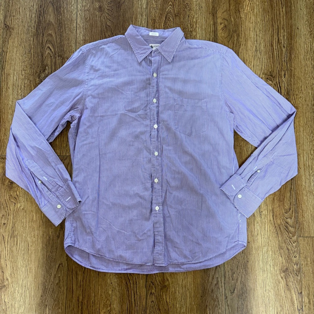 J Crew Mens L Tailored Fit Washed Casual Purple PinStripe 100% Cotton Shirt